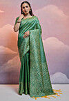 Woven Art Silk Saree in Teal Green
