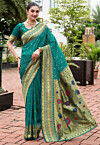 Woven Art Silk Saree in Teal Green