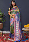Woven Art Silk Saree in Teal Green