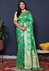 Woven Art Silk Saree in Teal Green