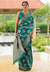 Woven Art Silk Saree in Teal Green