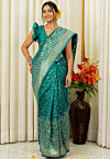 Woven Art Silk Saree in Teal Green