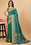 Woven Art Silk Saree in Teal Green