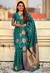 Woven Art Silk Saree in Teal Green