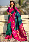 Woven Art Silk Saree in Teal Green