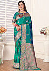 Woven Art Silk Saree in Teal Green