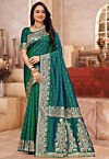 Woven Art Silk Saree in Teal Green