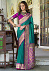 Woven Art Silk Saree in Teal Green