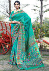 Woven Art Silk Saree in Teal Green