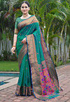 Woven Art Silk Saree in Teal Green