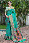 Woven Art Silk Saree in Teal Green