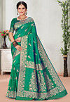 Woven Art Silk Saree in Teal Green