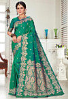 Woven Art Silk Saree in Teal Green