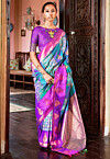 Woven Art Silk Saree in Teal Green
