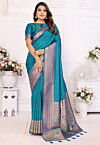 Woven Art Silk Saree in Turquoise