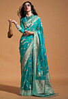 Woven Art Silk Saree in Turquoise