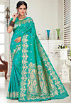 Woven Art Silk Saree in Turquoise