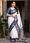 Woven Art Silk Saree in White