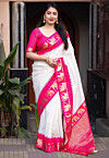 Woven Art Silk Saree in White