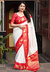Woven Art Silk Saree in Off White