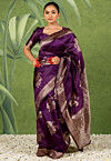 Woven Art Silk Saree in Wine