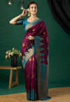 Woven Art Silk Saree in Wine