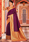 Woven Art Silk Saree in Wine