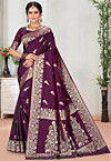 Woven Art Silk Saree in Wine