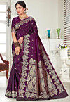 Woven Art Silk Saree in Wine