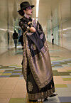 Woven Art Silk Saree in Black
