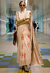 Woven Art Silk Saree in Cream