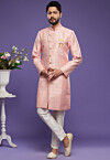 Woven Banarasi Silk Sherwani in Pink