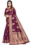 Woven Chanderi Cotton Saree in Purple