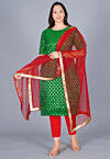 Woven Chanderi Silk Jacquard Pakistani Suit in Dark Green