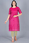 Woven Chanderi Silk Jacquard Straight Kurta Set in Fuchsia