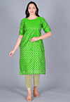 Woven Chanderi Silk Jacquard Straight Kurta Set in Green