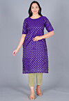 Woven Chanderi Silk Jacquard Straight Kurta Set in Purple