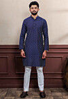 Woven Cotton Kurta Set in Blue