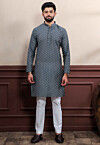 Woven Cotton Kurta Set in Grey