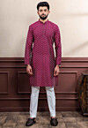 Woven Cotton Kurta Set in Magenta