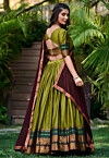 Woven Cotton Lehenga in Olive Green