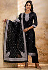 Woven Cotton Pakistani Suit in Black