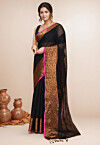 Woven Cotton Saree in Black