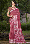 Woven Cotton Saree in Dark Old Rose