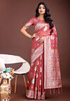 Woven Cotton Saree in Dark Peach