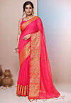 Woven Cotton Saree in Fuchsia