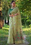 Woven Cotton Saree in Green