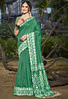 Woven Cotton Saree in Green