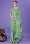 Woven Cotton Saree in Green