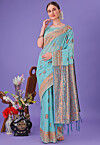 Woven Cotton Saree in Light Blue